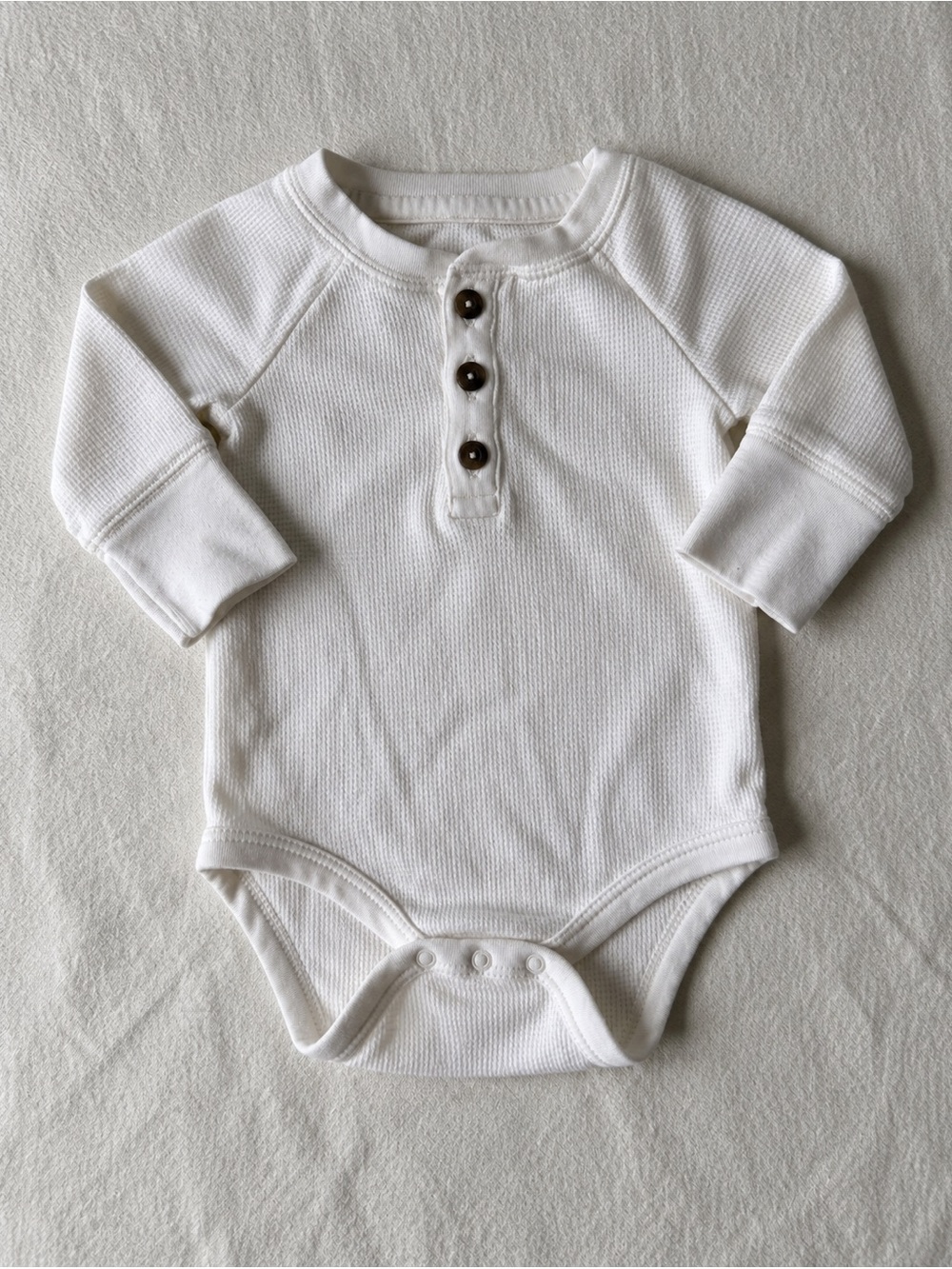 Cat & Jack Baby White Waffle Henley One-Piece 0-3M